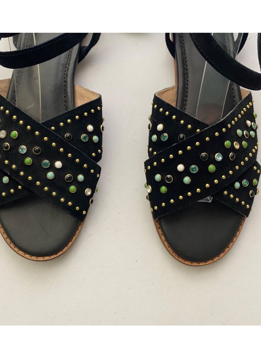 New Maje Feminy Suede Studded Lace Up Wrap Around Sandals Shoes